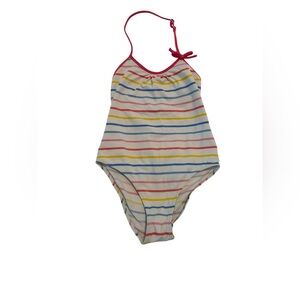 Jacardi Blue Yellow Multi Striped One Piece Swimsuit, Kids Size 4